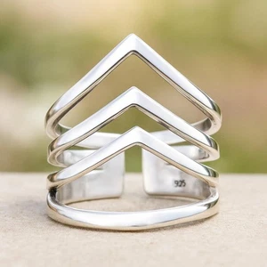 Designer Adjustable Ring, Silver Micro GS Band Women Stylish Boho Thumb Jewelry - Picture 1 of 5