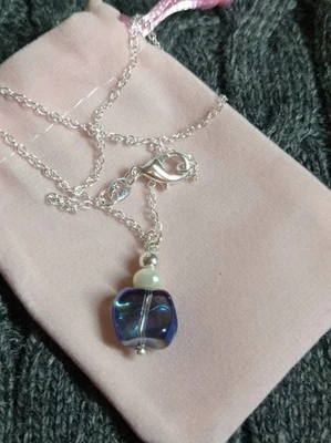 Collana  Argento 925 con perla di fiume e Vetro di Murano 💙 LuaCreazioni 💙 - Immagine 1 di 4