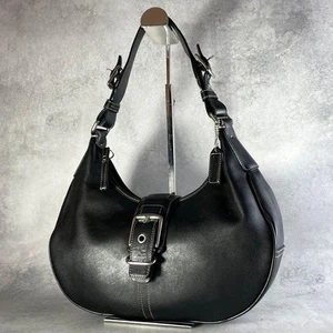 COACH Hobo Shoulder Bag Black Leather Half Moon Women's USED FROM JAPAN - Picture 1 of 10
