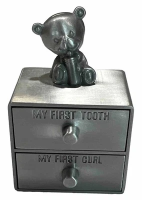 Caja de dientes bebé primer diente y rizo caja de recuerdo niños dientes hada tono plateado Foto 1 de 4