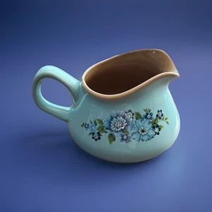 MCM Taylor Smith Taylor AZURA Blue Brown Floral 8 ounce Creamer Vtg - Picture 1 of 6
