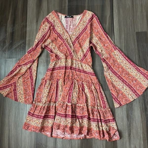 Blaues B Boho Kleid Damen Größe S Stufen Glockenärmel Herbstfarben - Bild 1 von 10