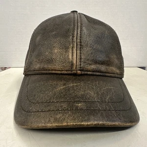 100% Leather Baseball Hat Cap StrapBack One Size Street Wear - Picture 1 of 8