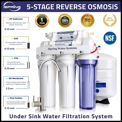 iSpring RCC7 NSF Certified 5-Stage Under Sink Reverse Osmosis RO System - Image 1 of 4