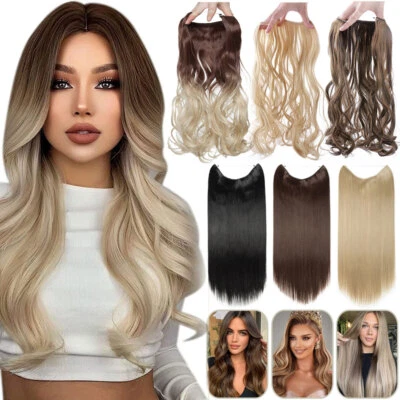 Secret Natural Wire In Hair Extensions Invisible Head Band Long Thick Hair piece - Image 1 of 4