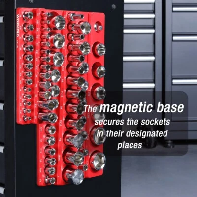 Magnetic Socket Organizer Set 3PC 1/4" 3/8" 1/2" Dr SAE for Standard & Deep Size - Image 1 of 4