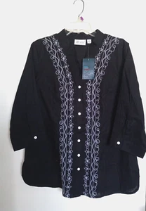 D&Co Damen besticktes schwarzes Shirt Langarm Gr. M NEU - Bild 1 von 3