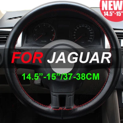 2024 NEW15" Black & Red DIY Steering wheel Cover Genuine Leather for JAGUAR - Image 1 of 4