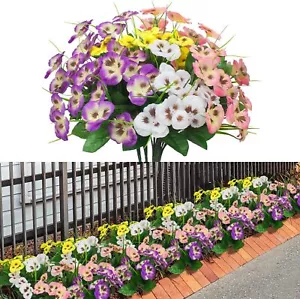 Artificial Flowers Fake Pansy Plants 12 Bundles Faux Silk Out Flowers 4 Color - Picture 1 of 5