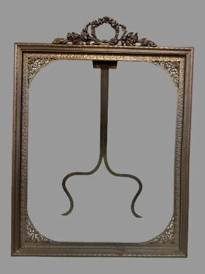 Marco espejo fotográfico trasero caballete de bronce victoriano antiguo ornamentado de 21" Foto 1 de 4