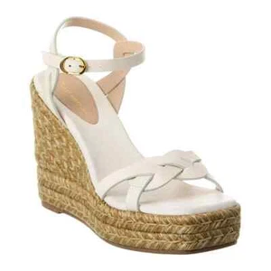 Stuart Weitzman Braida Max Leather Women 7.5 Espadrille White Wedge Sandals NIB - Picture 1 of 14