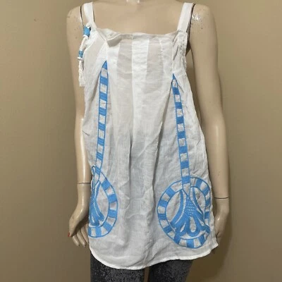 Top para mujer blanco poliéster informal verano ligero transparente bordado talla L Foto 1 de 4