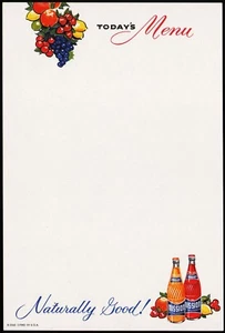 Vintage menu MISSION OF CALIFORNIA soda pop bottles pictured new old stock nrmt+ - Picture 1 of 3