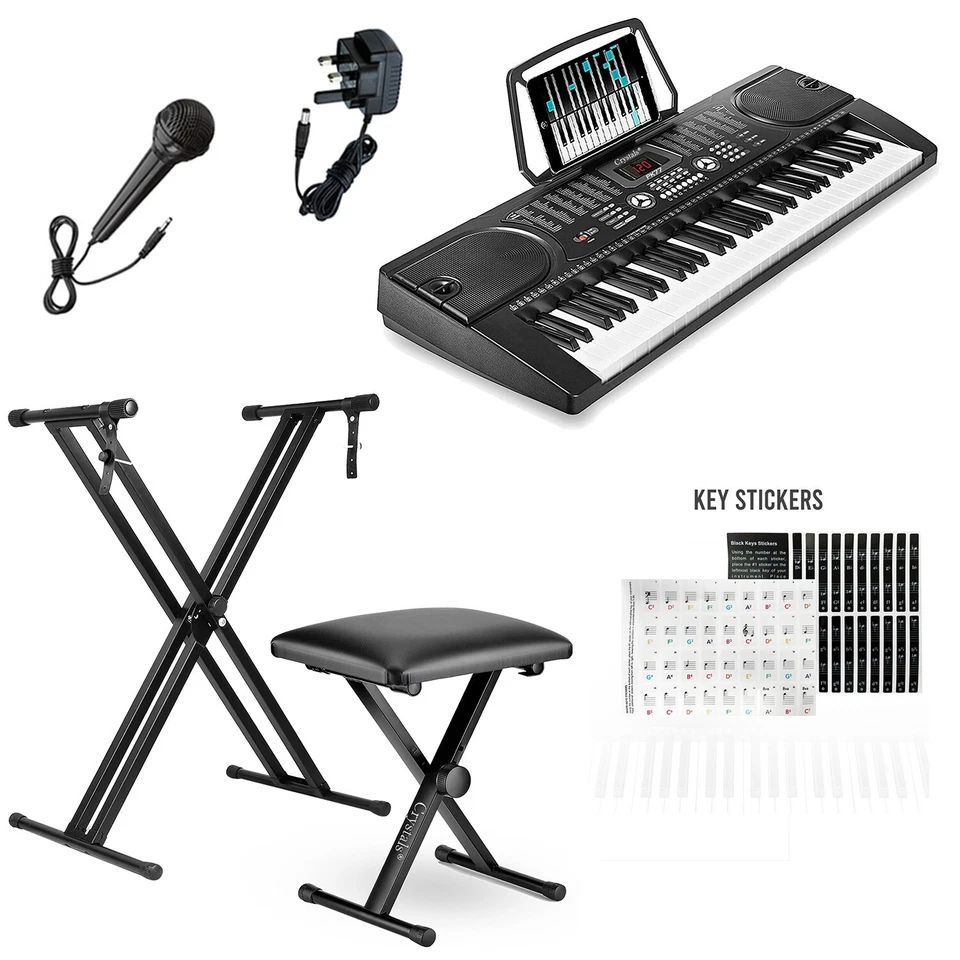 61 Keys Electronic Keyboard Digital Music Piano Instrument, Mic, Stand & Chair