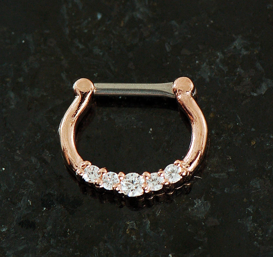 Juego de 5 gemas de circonita cúbica transparente enchapado en oro rosa de 16 g anillo de nariz con clicker de tabique de 1 pieza Foto 1 de 1