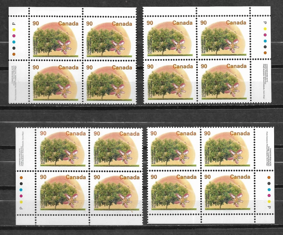 pk01624:Stamps-Canada #1374 Elberta Peach 90 cent Plate Block Set - MNH - Image 1 of 1
