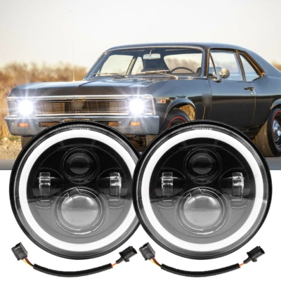 Par de faros reflectores LED redondos de 7" para camioneta Chevrolet Nova 1969-79 C10 C20 Foto 1 de 4