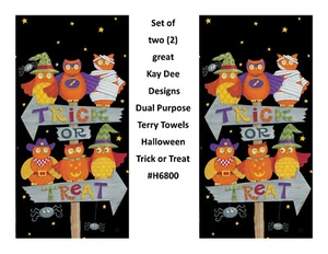 KAY DEE DESIGNS H6800 Truco o trato Búhos Halloween ~ 2 toallas de rizo de doble propósito ~ - Imagen 1 de 2