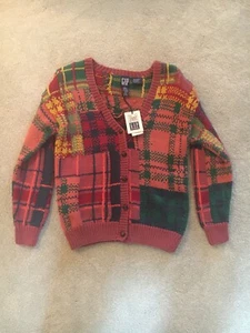 Gap Kids Hand Knit Sweater - Pink Multicolor V-Neck - 100% Cotton - Size Medium - Picture 1 of 7
