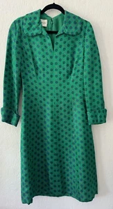 Vintage Adele Simpson Women'sGreen Jacquard Floral Shift Midi Dress USA Made - Picture 1 of 15