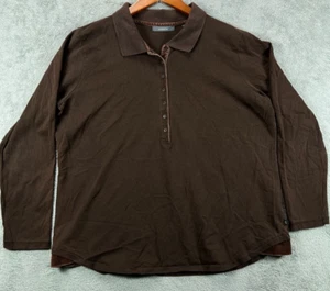 Liz Claiborne Womens 1X Tops Brown Collard Long Sleeve Shirt Velvet Trim Cotton - Picture 1 of 14