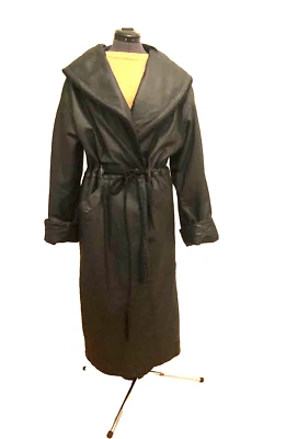 Abrigo de cuero negro de hombro con chal M+ para mujer John WEITZ de colección con cinturón de cuerda, años 80 Foto 1 de 4