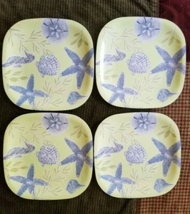 4 Melamine Lunch Luncheon Appetizer Plates Ocean Beach Sea Horse Sea Life - Picture 1 of 8