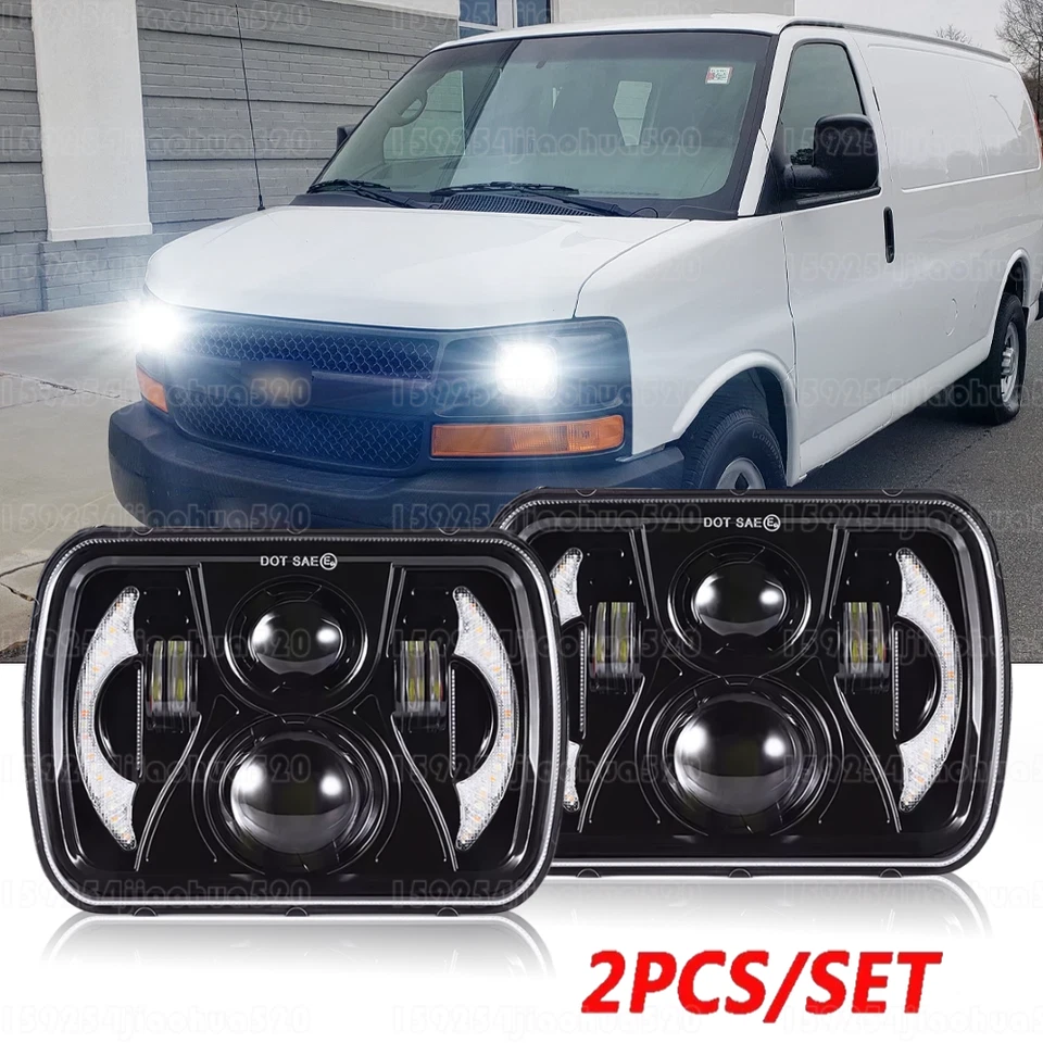 Par de faros LED Hi Lo para camioneta de carga Chevy Express 1500 2500 3500 7x6 5x7 Foto 1 de 4