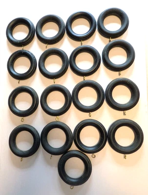 Faux Wood Plastic Drapery Curtain Rings Set of 17 Eyelet Dark Brown Oversized 4" - Image 1 of 4