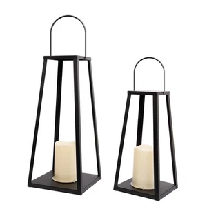 HPC Decor 2PCS Solar Lanterns for Outdoor Decor-20in 15.6in Black Metal Candl... - Picture 1 of 9