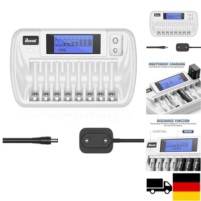 BONAI Akku Ladegerät 9 Slot LCD Batterieladegerät Universal Akkuladegerät