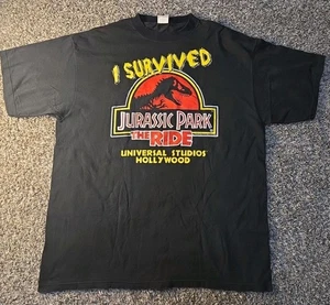 VTG Jurassic Park Shirt The Ride 1996 Vintage Black T-shirt Size XXL I Survived - Picture 1 of 14