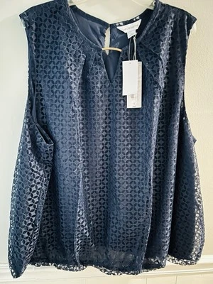 Blusa Liz Claiborne Plus para mujer cuello en V sin mangas encaje azul marino 3X 🆕 Foto 1 de 4