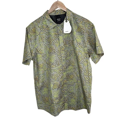 Prana Mens Lost Sol Printed Juniper Green Fronds Short Sleeve Button Down Shirt - Image 1 of 4