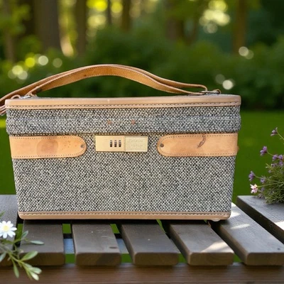 "Combo equipaje vintage Hartmann de tweed y cuero para pasar la noche limpio 14""-8""" Foto 1 de 4