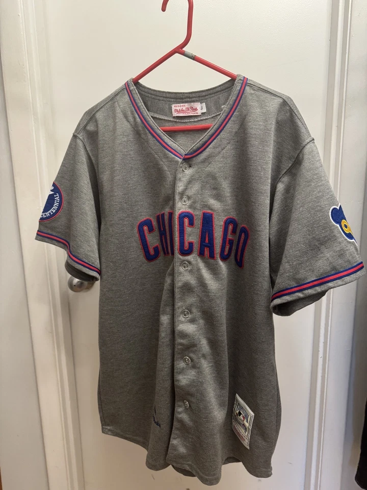 Camiseta deportiva auténtica Mitchell & Ness Gray Road MLB 1968 de los Chicago Cubs Ernie Banks #14 Foto 1 de 4