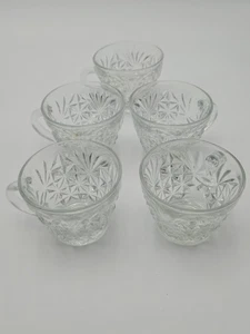 Vintage Pressglas Punschbecher 5er Set Starburst Pinwheel Muster Klarglas - Bild 1 von 2