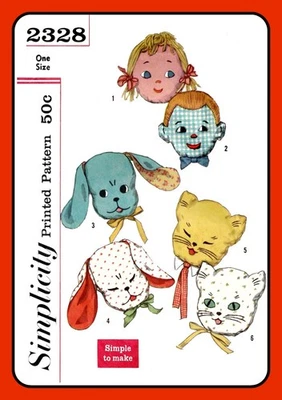Childs Animal PILLOW Pattern Cat Dog Boy Girl Simplicity 2328 Vtg 1957 - Image 1 of 4