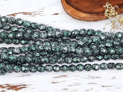 6mm Jet Metallic Silver Teal Fire Polished Round Beads - Czech Glass - 25 Beads - Image 1 of 4