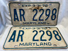 Vtg 1970 Maryland License Plate Tags Set of 2 AR 2298
