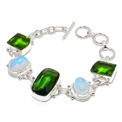 Peridot, Opal Gemstone Handmade 925 Sterling Silver Bracelet 7-8" - Image 1 of 3