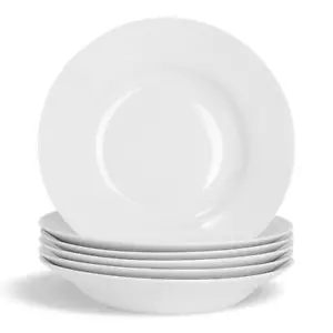 White Soup Pasta Cereal Bowls Wide Rimmed - 230mm (9") - x6 - Picture 1 of 7