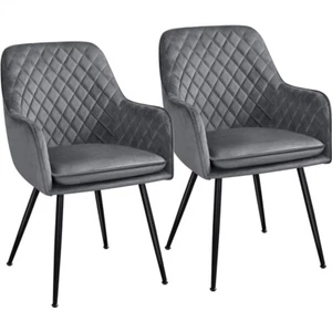Dining Chairs Set of 2 Velvet Tufted Accent Chairs with Arms for Kitchen Room - Picture 1 of 12
