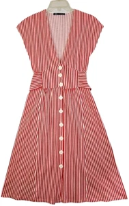 Zara ~Woman Size S~ White/Red Striped Midi Shirt Button Front Dress Belted. - Picture 1 of 12