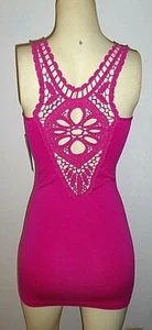 NWT Ladies S Hot Pink Sexy Body Hugging Stretch Long Top Crocheted Back SOHO - Picture 1 of 7