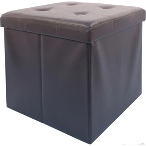 Folding Faux Leather Stool Kids Storage Box Toy Chest Ottoman Brown Seat Bench - Picture 1 of 3