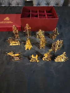 Vintage 12 Piece Set of Danbury Mint  Gold Christmas Ornaments W Box - Picture 1 of 19
