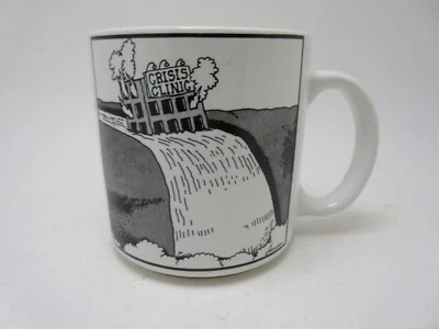 Old Vintage 1981 Gary Larson The Far Side Crisis Clinic Coffee Mug Black & White - Image 1 of 3