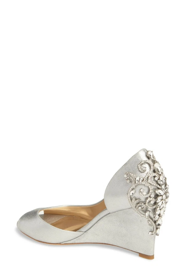 Badgley Mischka Meagan Crystal Embellished Peep Toe Wedge, Slip-on, Sz 6W, $245 - Image 1 of 2