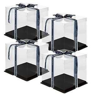 Clear Cake Box4 Pcs Transparent Cake Box with Ribbon for Pastries10" X 10" X ... - Picture 1 of 5